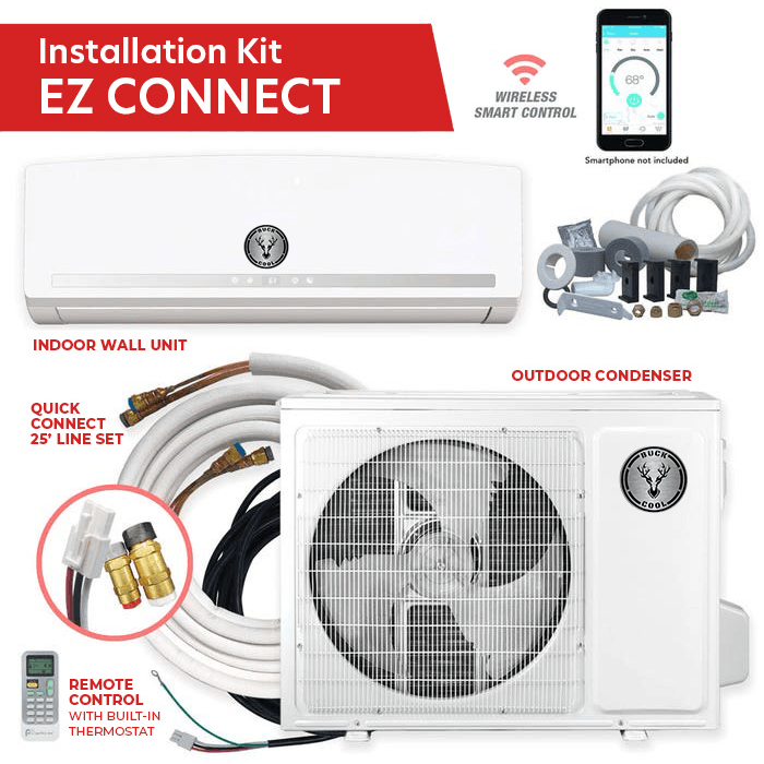 BuckCool EZ Connect 12K BTU Ductless Mini Split Heat Pump Complete System UB1MSHQCW12