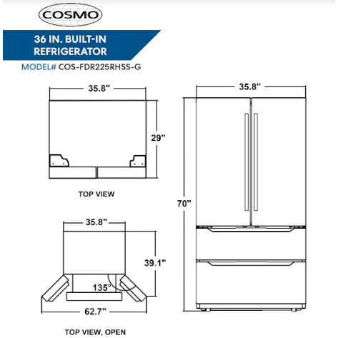 Cosmo 22.5 cu. ft. 4-Door French Door Refrigerator with Pull Handle in Stainless Steel, Counter Depth COS-FDR225RHSS-G