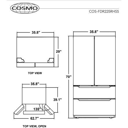 Cosmo 22.5 cu. ft. 4-Door French Door Refrigerator with Recessed Handle in Stainless Steel, Counter Depth  COS-FDR225RHSS