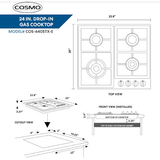 Cosmo 24 Gas Cooktop in Stainless Steel with 4 Sealed Burners COS-640STX-E