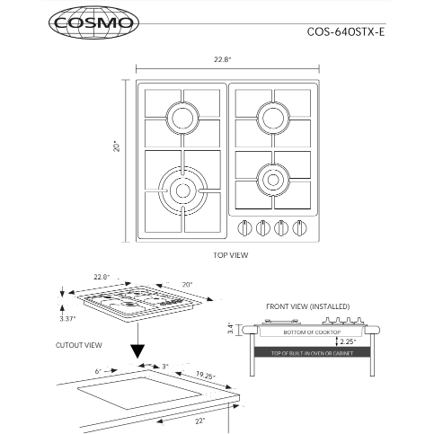 Cosmo 24 Gas Cooktop in Stainless Steel with 4 Sealed Burners COS-640STX-E