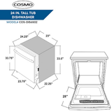 Cosmo 24 Top Control Built-In Tall Tub Dishwasher Fingerprint Resistant, Stainless Steel COS-DIS6502