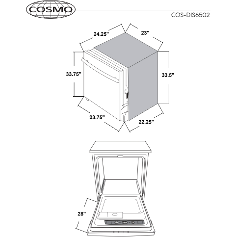 Cosmo 24 Top Control Built-In Tall Tub Dishwasher Fingerprint Resistant, Stainless Steel COS-DIS6502