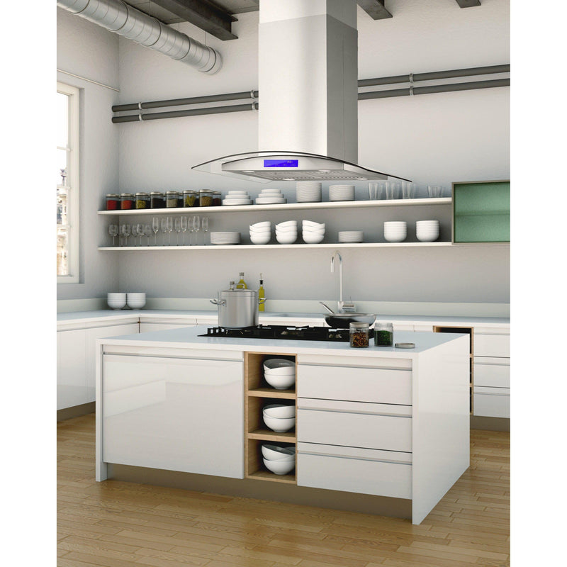 Cosmo 30 Ducted Island Range Hood in Stainless Steel with LED Lighting and Permanent Filters COS-668ICS750