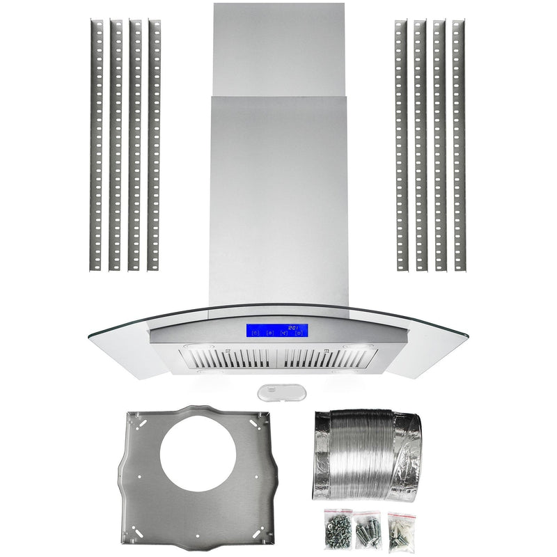 Cosmo 30 Ducted Island Range Hood in Stainless Steel with LED Lighting and Permanent Filters COS-668ICS750