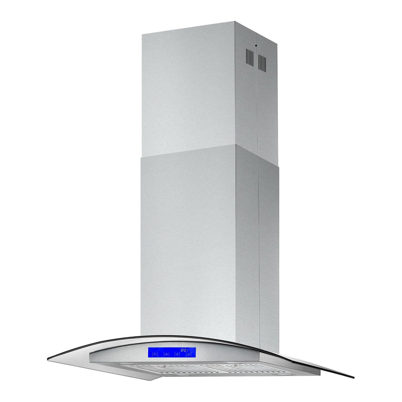 Cosmo 30 Ducted Island Range Hood in Stainless Steel with LED Lighting and Permanent Filters COS-668ICS750