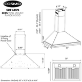 Cosmo 30'' Ductless Wall Mount Range Hood in Stainless Steel with LED Lighting and Carbon Filter Kit for Recirculating  COS-63175-DL