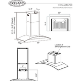 Cosmo 30 Ductless Wall Mount Range Hood in Stainless Steel with LED Lighting and Carbon Filter Kit for Recirculating COS-668A750-DL