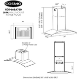 Cosmo 30 Ductless Wall Mount Range Hood in Stainless Steel with LED Lighting and Carbon Filter Kit for Recirculating COS-668A750-DL