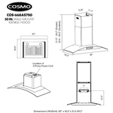 Cosmo 30 Ductless Wall Mount Range Hood in Stainless Steel with LED Lighting and Carbon Filter Kit for Recirculating COS-668AS750-DL