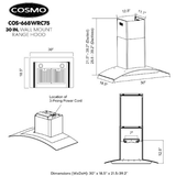 Cosmo 30 Ductless Wall Mount Range Hood in Stainless Steel with Push Button Controls, LED Lighting and Carbon Filter Kit for Recirculating COS-668WRC75-DL