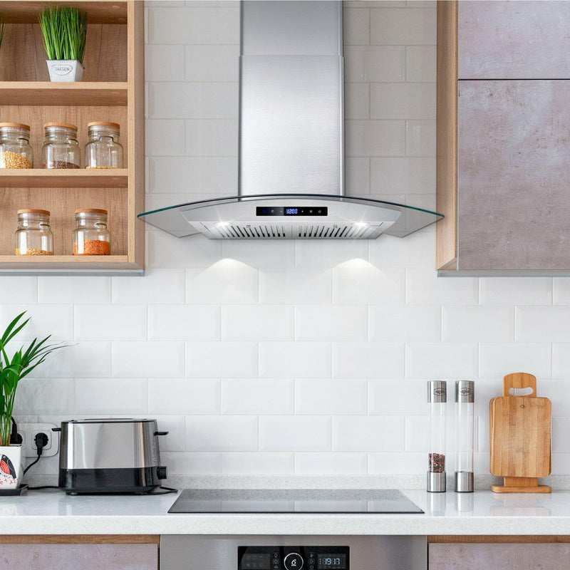 Cosmo 30 Ductless Wall Mount Range Hood in Stainless Steel with Soft Touch Controls, LED Lighting and Carbon Filter Kit for Recirculating COS-668WRCS75-DL