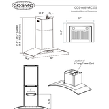 Cosmo 30 Ductless Wall Mount Range Hood in Stainless Steel with Soft Touch Controls, LED Lighting and Carbon Filter Kit for Recirculating COS-668WRCS75-DL