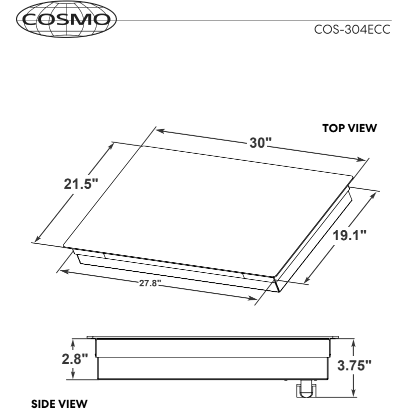 Cosmo 30 Electric Ceramic Glass Cooktop with 4 Burners, Dual Zone Elements, Hot Surface Indicator Light and Control Knobs COS-304ECC