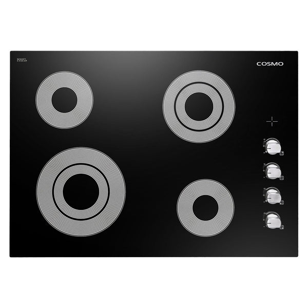 Cosmo 30 Electric Ceramic Glass Cooktop with 4 Burners, Dual Zone Elements, Hot Surface Indicator Light and Control Knobs COS-304ECC