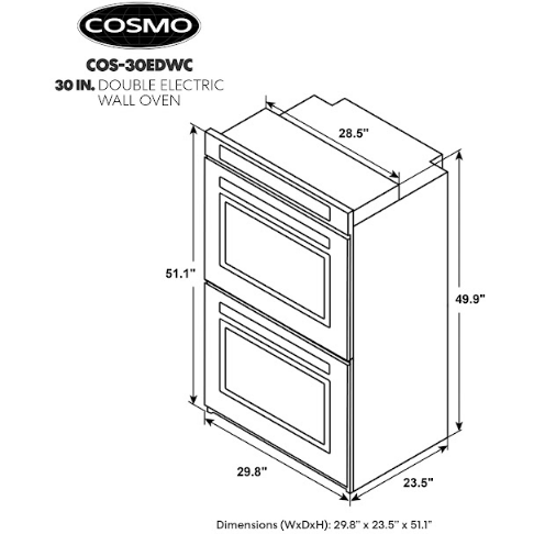 Cosmo 30 Electric Double Wall Oven with 5 cu. ft. Capacity, Turbo True European Convection, 7 Cooking Modes, Self-Cleaning in Stainless Steel COS-30EDWC