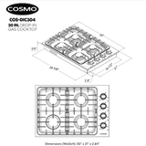 Cosmo 30 Gas Cooktop in Stainless Steel with 4 Italian Made Burners COS-DIC304