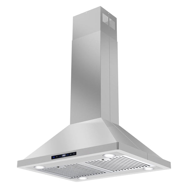 Cosmo 30 Island Range Hood with 3-Speed Fan, 380 CFM, Permanent Filters, LED Lights, Soft Touch Controls, Ducted Kitchen Vent Hood Extractor in Stainless Steel COS-63ISS75