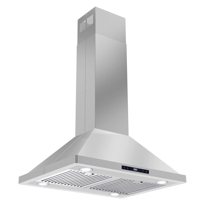 Cosmo 30 Island Range Hood with 3-Speed Fan, 380 CFM, Permanent Filters, LED Lights, Soft Touch Controls, Ducted Kitchen Vent Hood Extractor in Stainless Steel COS-63ISS75