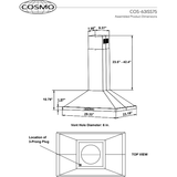 Cosmo 30 Island Range Hood with 3-Speed Fan, 380 CFM, Permanent Filters, LED Lights, Soft Touch Controls, Ducted Kitchen Vent Hood Extractor in Stainless Steel COS-63ISS75