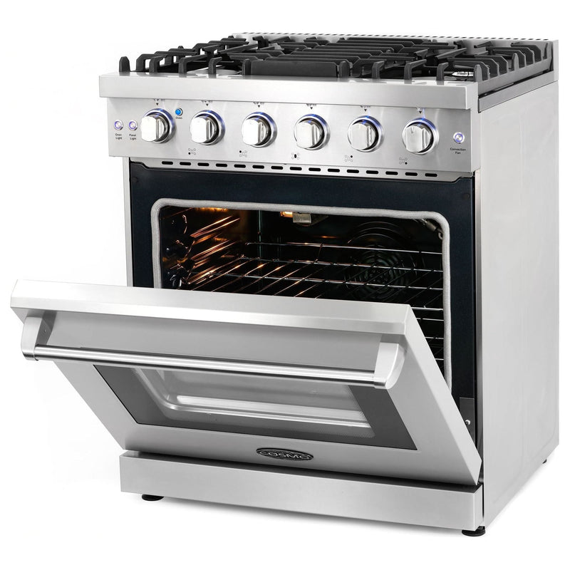 Cosmo 30'' Slide-In Freestanding Gas Range with 5 Sealed Burners, Cast Iron Grates, 4.5 cu. ft. Capacity Convection Oven in Stainless Steel COS-EPGR304