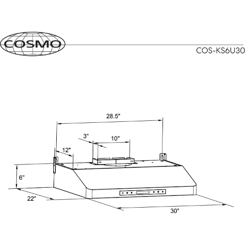 Cosmo 30 Under Cabinet Range Hood with Digital Touch Controls, 3-Speed Fan, LED Lights and Permanent Filters in Stainless Stee COS-KS6U30