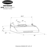 Cosmo 30 Under Cabinet Range Hood with Digital Touch Controls, 3-Speed Fan, LED Lights and Permanent Filters in Stainless Stee COS-KS6U30