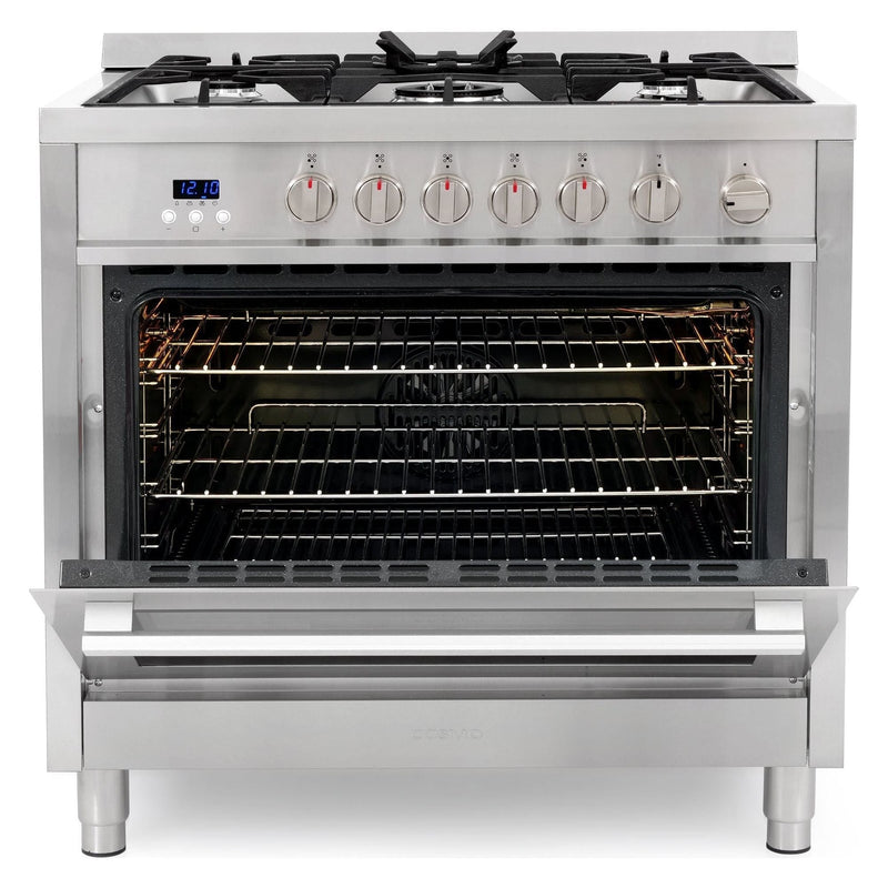 Cosmo 36'' 3.8 cu. ft. Single Oven Gas Range with 5 Burner Cooktop and Heavy Duty Cast Iron Grates in Stainless Steel COS-965AGFC