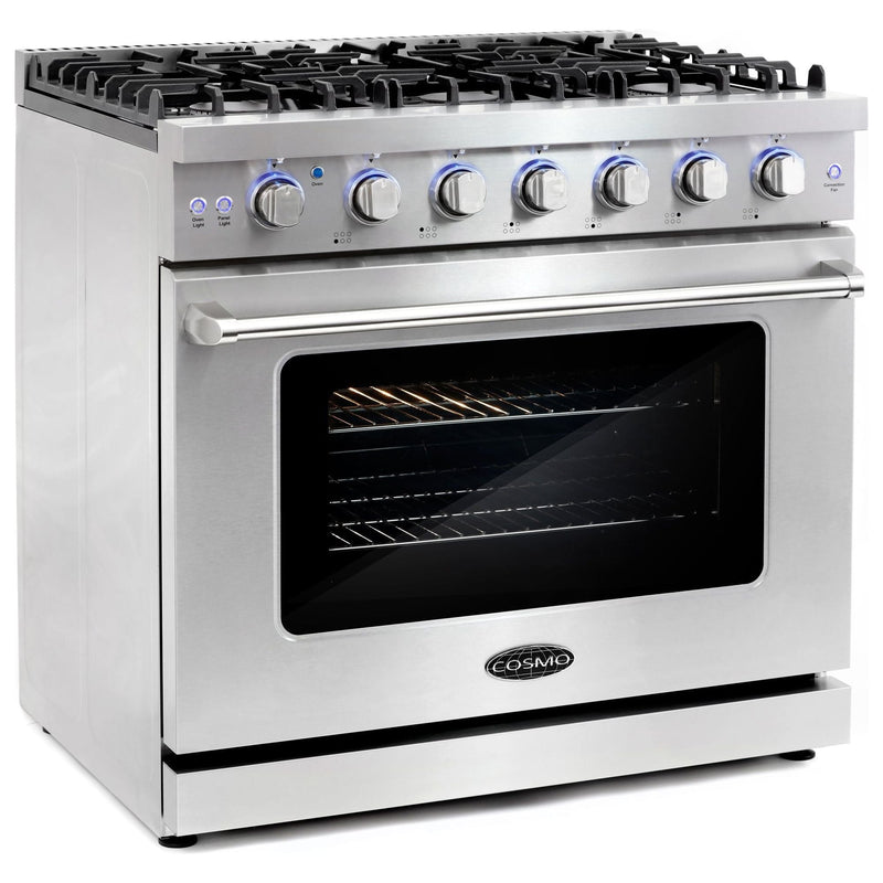 Cosmo 36'' 6.0 cu. ft. Commercial Gas Range with Convection Oven in Stainless Steel with Storage Drawer COS-EPGR366