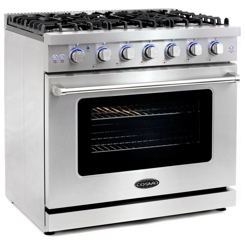 Cosmo 36'' 6.0 cu. ft. Commercial Gas Range with Convection Oven in Stainless Steel with Storage Drawer COS-EPGR366