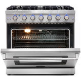 Cosmo 36'' 6.0 cu. ft. Commercial Gas Range with Convection Oven in Stainless Steel with Storage Drawer COS-EPGR366