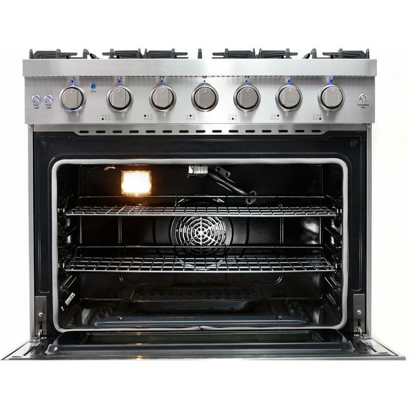 Cosmo 36'' 6.0 cu. ft. Commercial Gas Range with Convection Oven in Stainless Steel with Storage Drawer COS-EPGR366