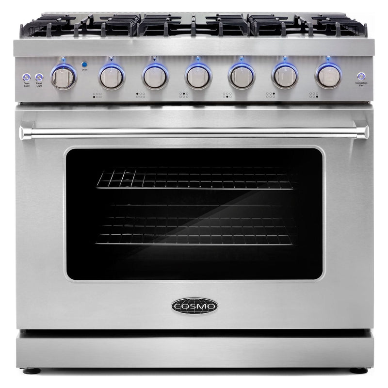 Cosmo 36'' 6.0 cu. ft. Commercial Gas Range with Convection Oven in Stainless Steel with Storage Drawer COS-EPGR366