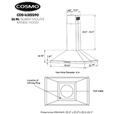 Cosmo 36 Ducted Island Range Hood with 380 CFM, 3-Speed Fan, Permanent Filters, LED Lights in Stainless Steel COS-63ISS90