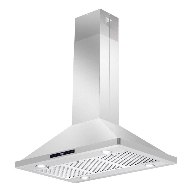 Cosmo 36 Ducted Island Range Hood with 380 CFM, 3-Speed Fan, Permanent Filters, LED Lights in Stainless Steel COS-63ISS90