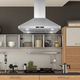 Cosmo 36 Ducted Island Range Hood with 380 CFM, 3-Speed Fan, Permanent Filters, LED Lights in Stainless Steel COS-63ISS90