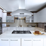 Cosmo 36 Ducted Island Range Hood with 380 CFM, 3-Speed Fan, Permanent Filters, LED Lights in Stainless Steel COS-63ISS90