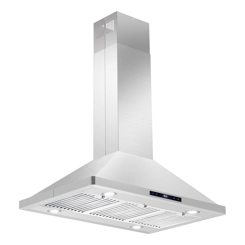 Cosmo 36 Ducted Island Range Hood with 380 CFM, 3-Speed Fan, Permanent Filters, LED Lights in Stainless Steel COS-63ISS90