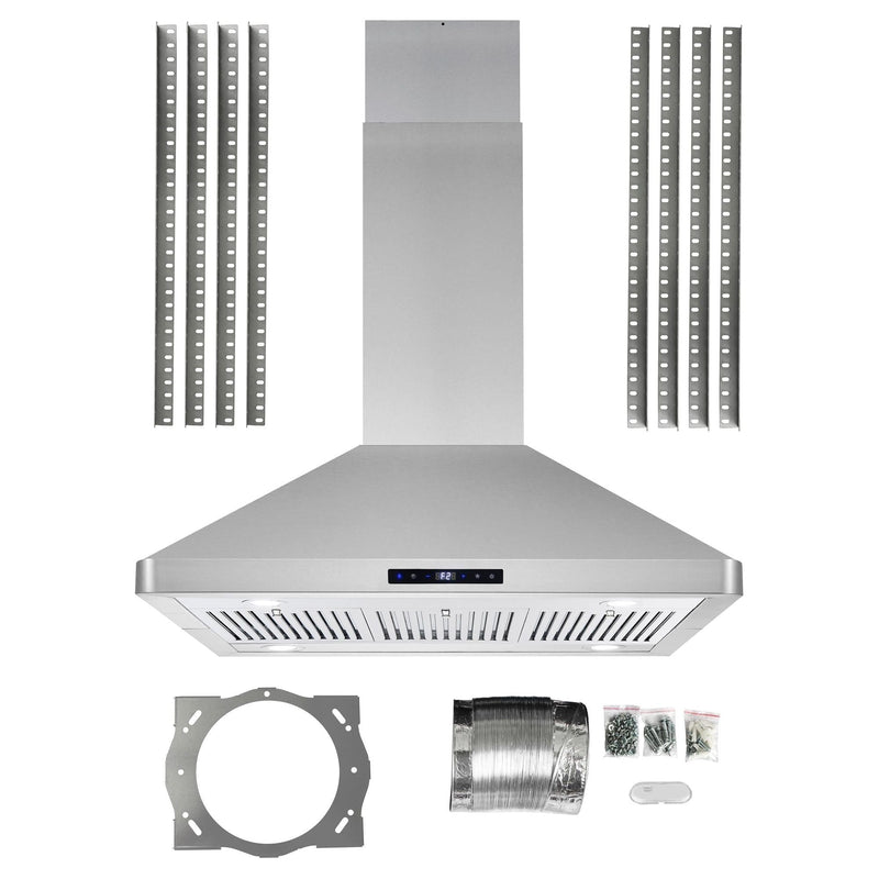 Cosmo 36 Ducted Island Range Hood with 380 CFM, 3-Speed Fan, Permanent Filters, LED Lights in Stainless Steel COS-63ISS90