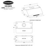 Cosmo 36 Ducted Under Cabinet Range Hood in Stainless Steel with Touch Display, LED Lighting and Permanent Filters COS-QS90