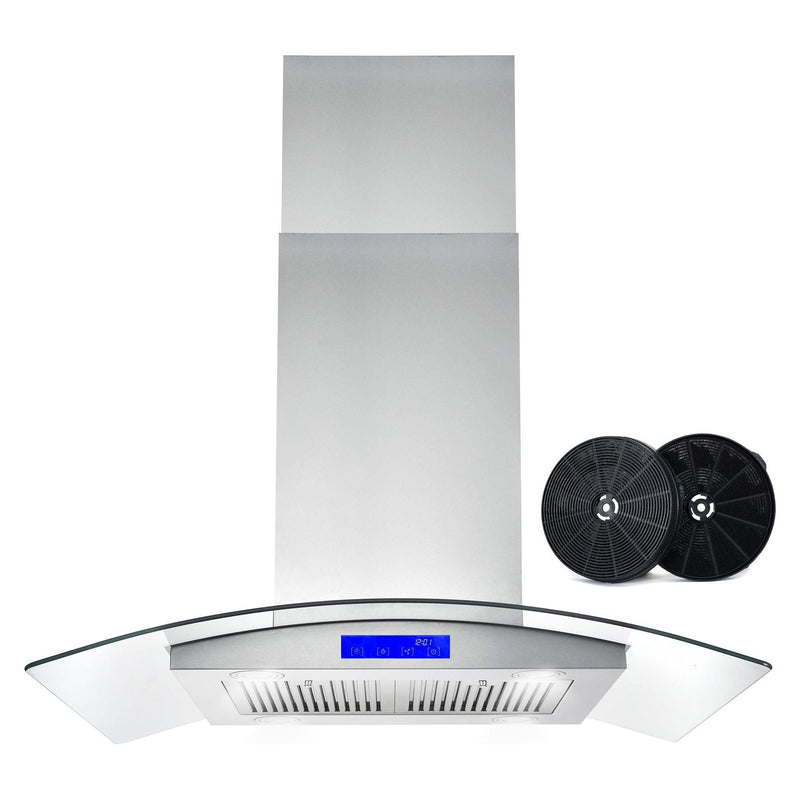 Cosmo 36  Ductless Island Range Hood in Stainless Steel with LED Lighting and Carbon Filter Kit for Recirculating COS-668ICS900-DL