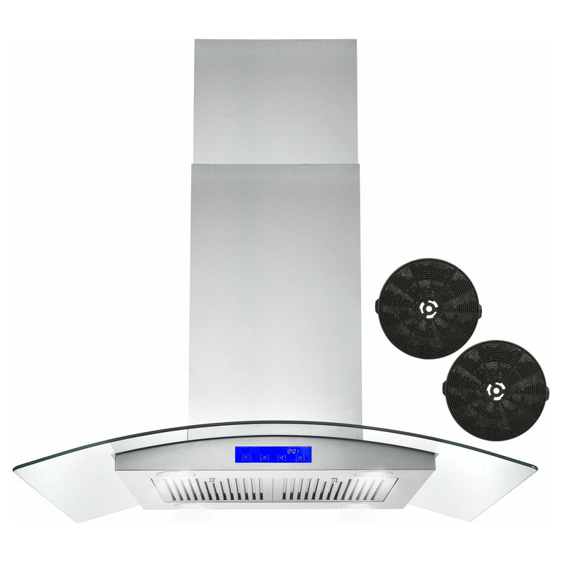 Cosmo 36  Ductless Island Range Hood in Stainless Steel with LED Lighting and Carbon Filter Kit for Recirculating COS-668ICS900-DL