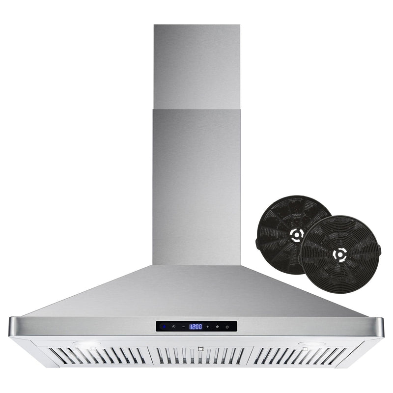 Cosmo 36 Ductless Wall Mount Range Hood in Stainless Steel with LED Lighting and Carbon Filter Kit for Recirculating COS-63190S-DL