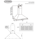 Cosmo 36 Ductless Wall Mount Range Hood in Stainless Steel with LED Lighting and Carbon Filter Kit for Recirculating COS-63190S-DL