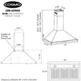 Cosmo 36 Ductless Wall Mount Range Hood in Stainless Steel with LED Lighting and Carbon Filter Kit for Recirculating COS-63190S-DL