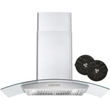 Cosmo 36 Ductless Wall Mount Range Hood in Stainless Steel with LED Lighting and Carbon Filter Kit for Recirculating COS-668A900-DL