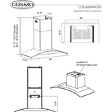 Cosmo 36 Ductless Wall Mount Range Hood in Stainless Steel with Push Button Controls, LED Lighting and Carbon Filter Kit for Recirculating COS-668WRC90-DL