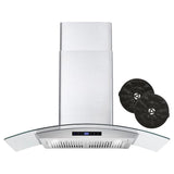 Cosmo 36 Ductless Wall Mount Range Hood in Stainless Steel with Soft Touch Controls, LED Lighting and Carbon Filter Kit for Recirculating COS-668WRCS90-DL