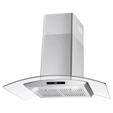 Cosmo 36 Ductless Wall Mount Range Hood in Stainless Steel with Soft Touch Controls, LED Lighting and Carbon Filter Kit for Recirculating COS-668WRCS90-DL