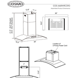 Cosmo 36 Ductless Wall Mount Range Hood in Stainless Steel with Soft Touch Controls, LED Lighting and Carbon Filter Kit for Recirculating COS-668WRCS90-DL